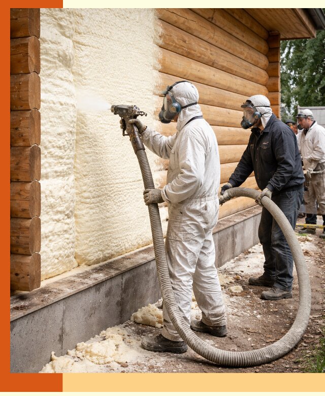 Утепление дома из бруса пенополиуретаном в Удомле