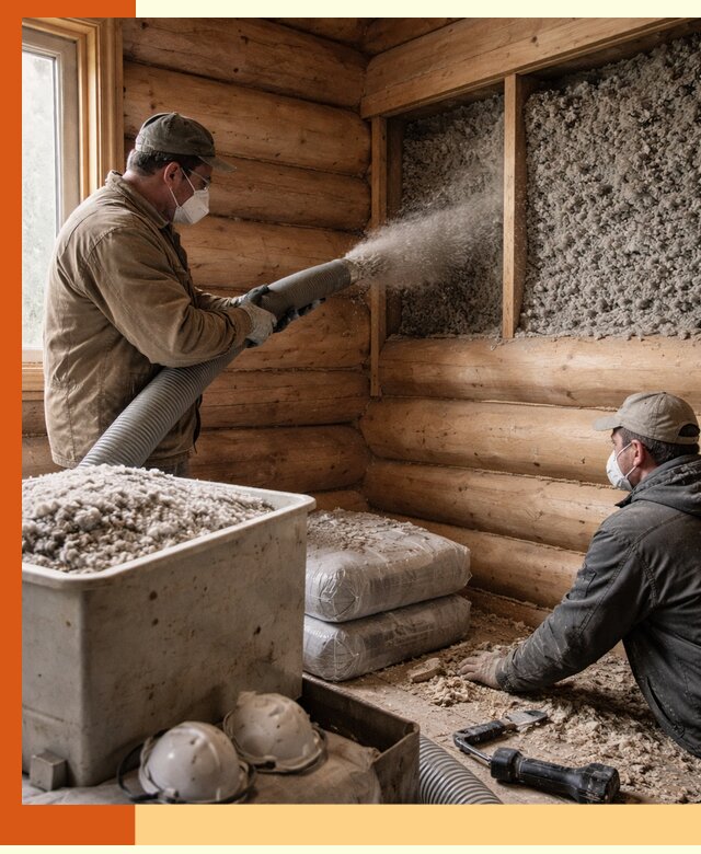 Утепление дома из бруса эковатой в Удомле