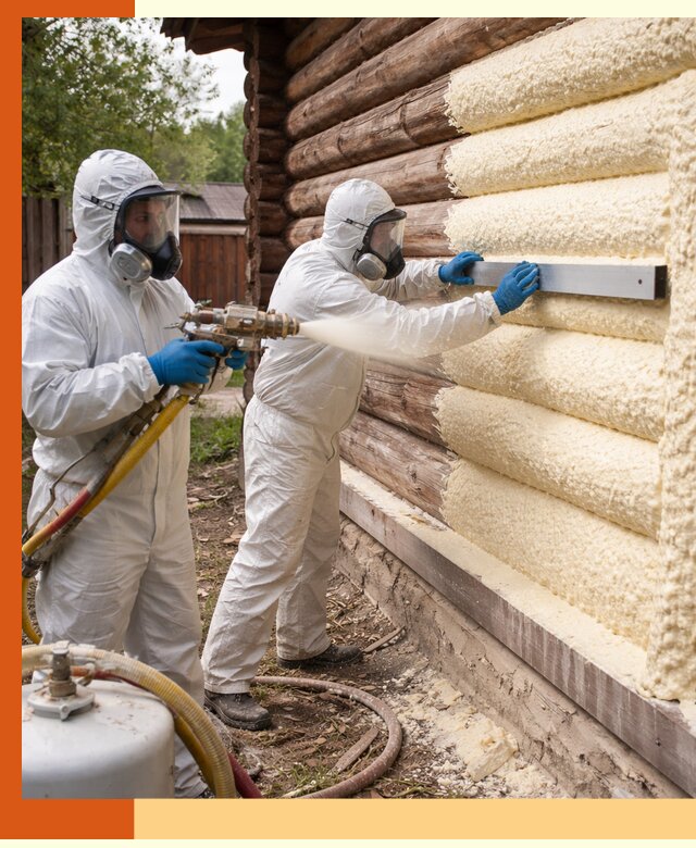 Утепление бревенчатого дома ППУ в Удомле эффективной изоляцией