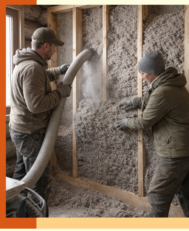 Утепление бревенчатого дома эковатой в Удомле