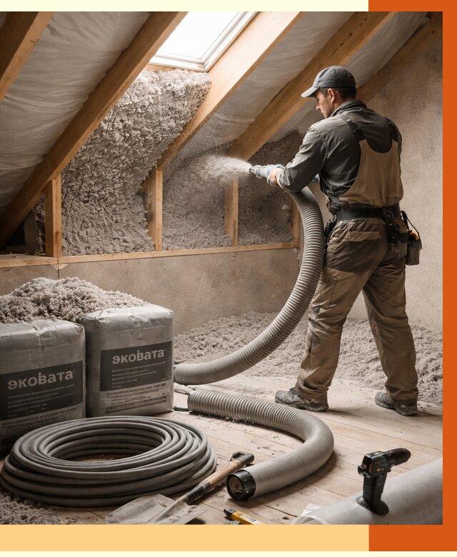 Утепление мансарды эковатой в Удомле от 2286 руб/м2 — монтаж, задувка, цена | ТепломастерДмл