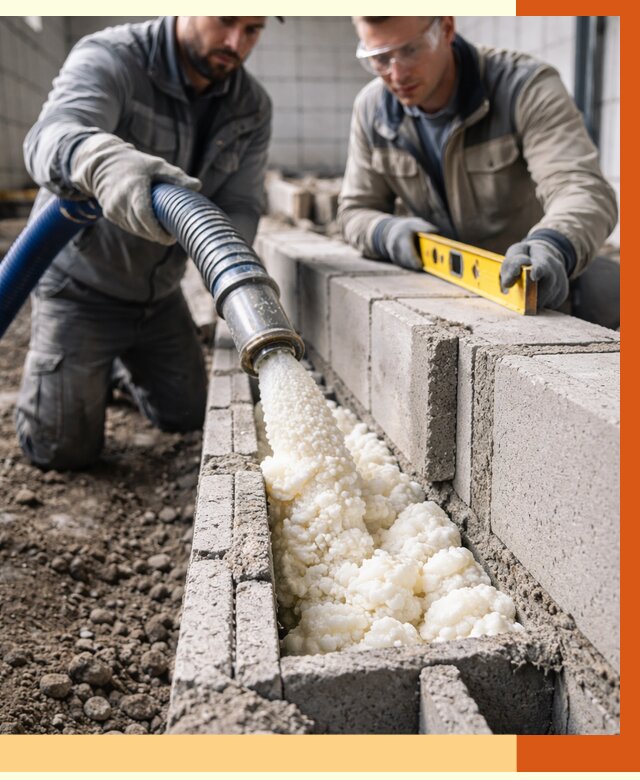 Заполнение колодцевой кладки ППУ в Удомле от 4363 руб. за м2 | ТепломастерДмл