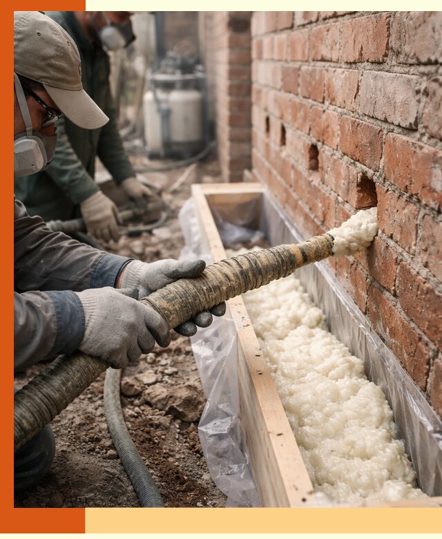 Заливка ППУ в пустоты кирпичной стены в Удомле