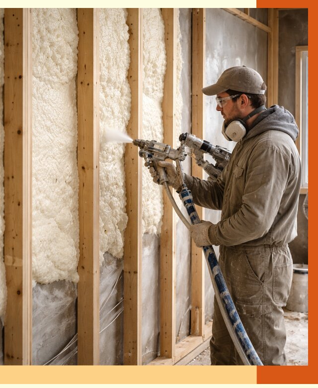 Утепление каркасной стены ППУ в Удомле от 4415 руб./м2 под ключ | ТепломастерДмл