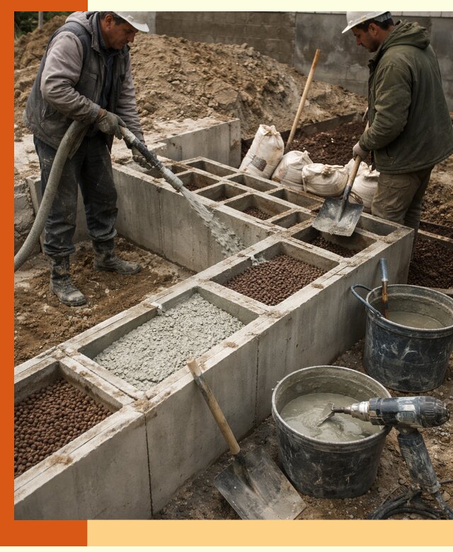 Заполнение полостей фундамента в Удомле герметичным утеплением и повышением прочности
