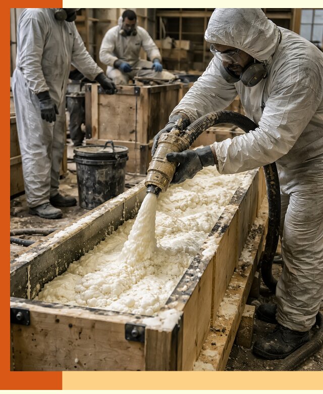 Заливка пенополиуретана в формы для утепления в Удомле