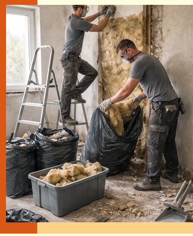 Демонтаж старого утеплителя и вывоз отходов в Удомле